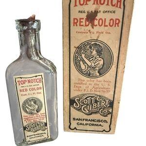 Antique Top Notch Red Color Glass Bottle w/Original Box from Witch’s Estate Sale